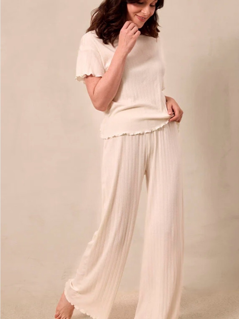 Cream Pointelle Short-Sleeve Women’s Sleep Set